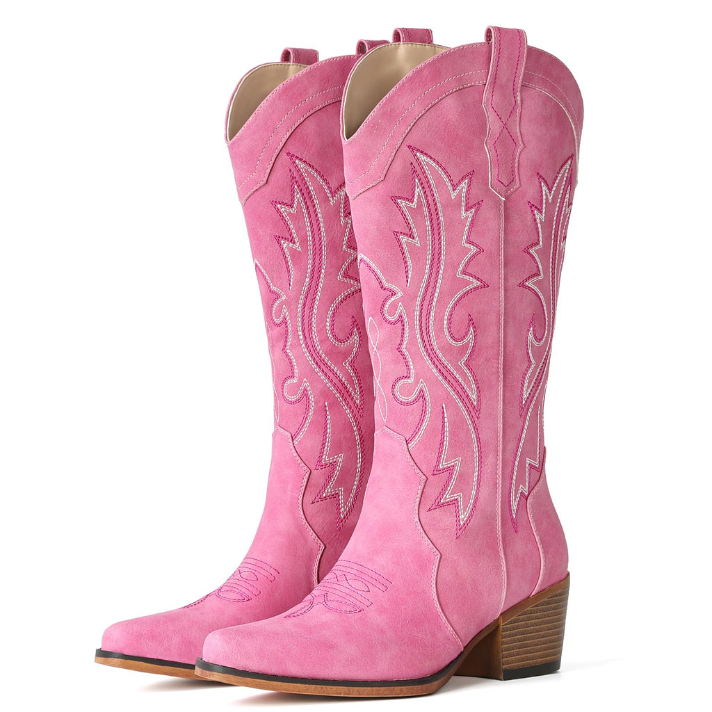 IUV Cowboy Boots For Women Western Cowgirl Boots Mid Calf Snip Toe Jansha Store