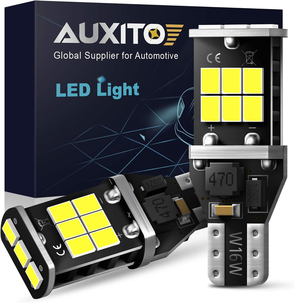 AUXITO 912 921 LED Bulb for Backup Light Reverse Lights High Power 2835 15-SMD Chipsets Error Free T15 906 922 W16W Bulbs, 6000K White, Automotive Light Bulbs (Upgraded, Pack of 2) Jansha Store