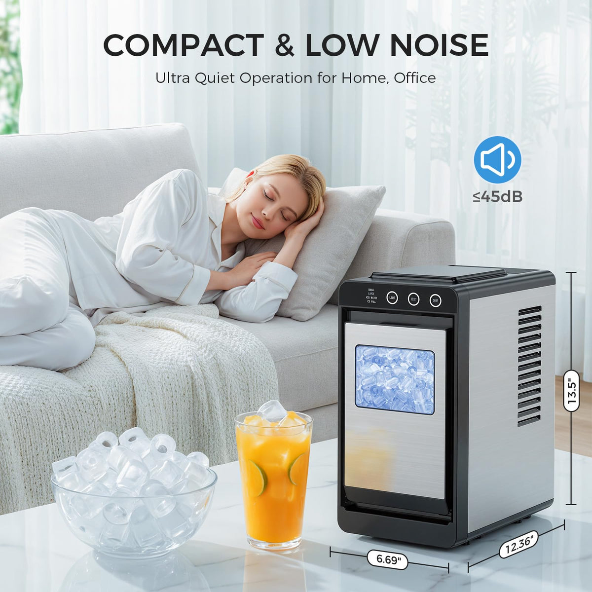 COWSAR Nugget Countertop Ice Maker, Automatic Ice Dispenser, 33 lbs/Day Chewable Pellet Ice Machine with Self-Cleaning & Measured Dispensing, Portable Ice Maker for Home, Kitchen, Office Jansha Store