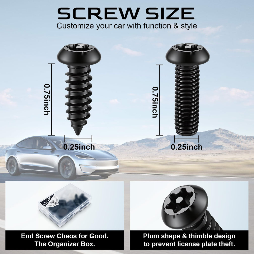 LivTee Rustproof License Plate Screws for Securing License Plates Frames and Covers on Cars and Trucks, 4 Sets Premium Stainless Steel Self Tapping Mounting Bolts (Black Zinc Plated) Jansha Store