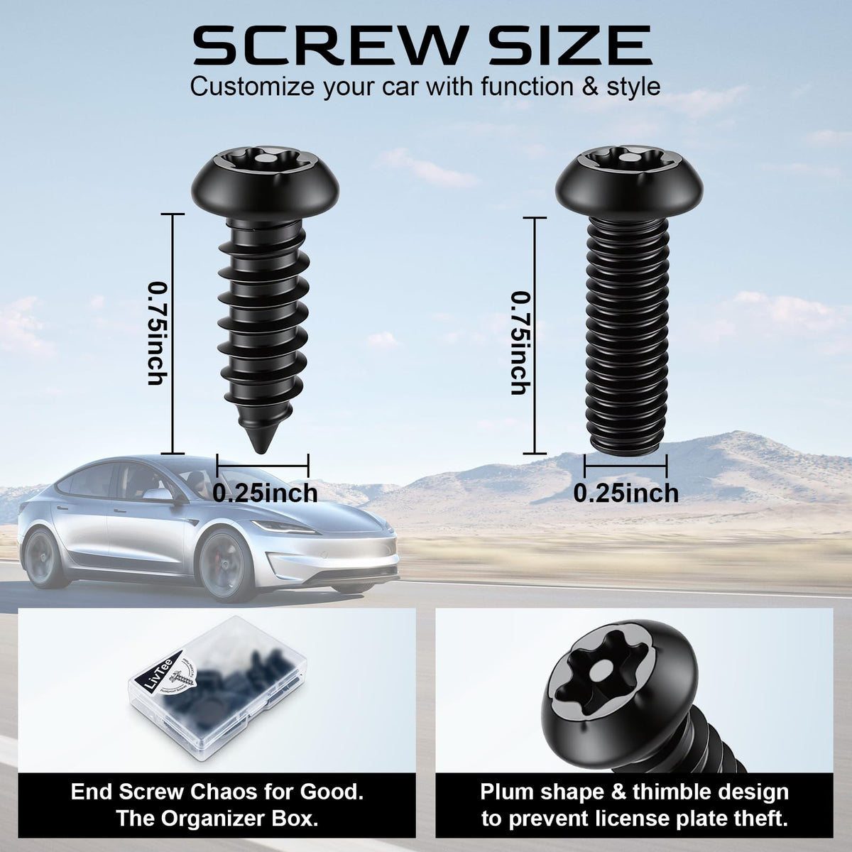 LivTee Rustproof License Plate Screws for Securing License Plates Frames and Covers on Cars and Trucks, 4 Sets Premium Stainless Steel Self Tapping Mounting Bolts (Black Zinc Plated) Jansha Store