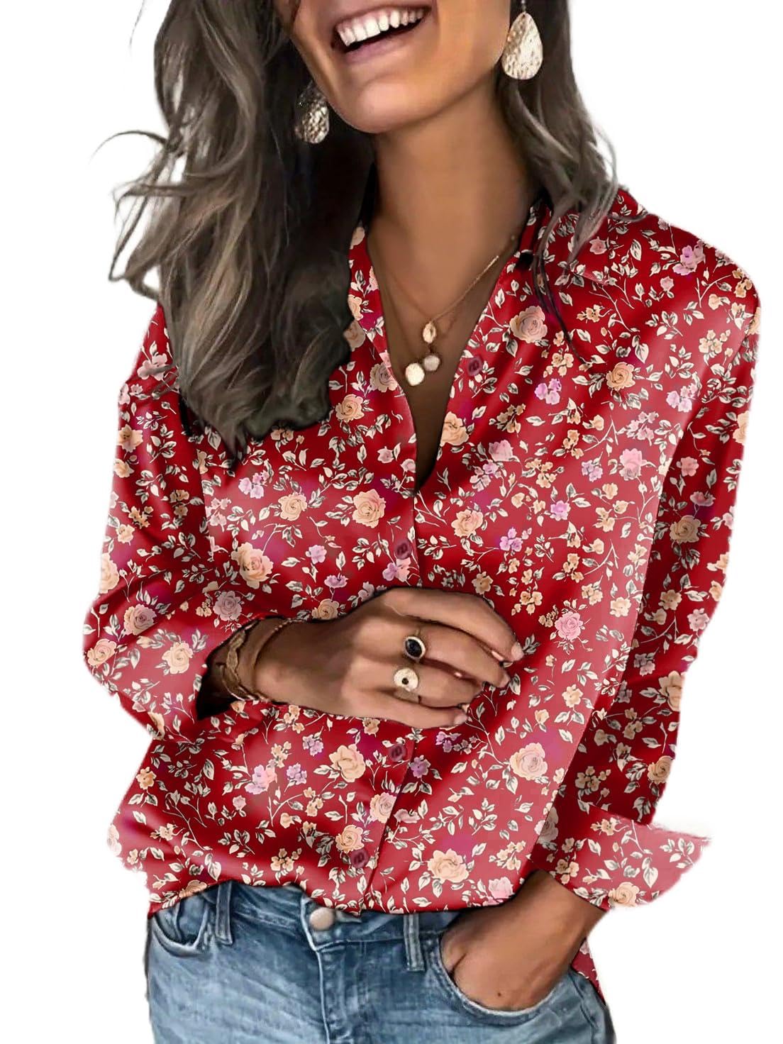 Zeagoo Satin Blouses for Women Silk Button Down Shirts Long Sleeve Tops Jansha Store