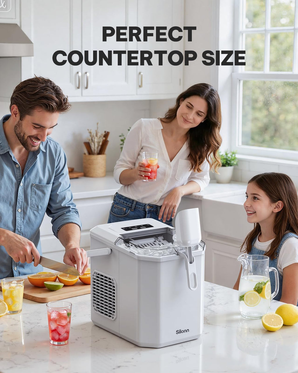 Silonn Ice Maker Countertop, Portable Ice Machine with Carry Handle, Self-Cleaning Ice Makers with Basket and Scoop, 9 Cubes in 6 Mins, 26 lbs per Day, Ideal for Home, Kitchen, Camping, RV Jansha Store