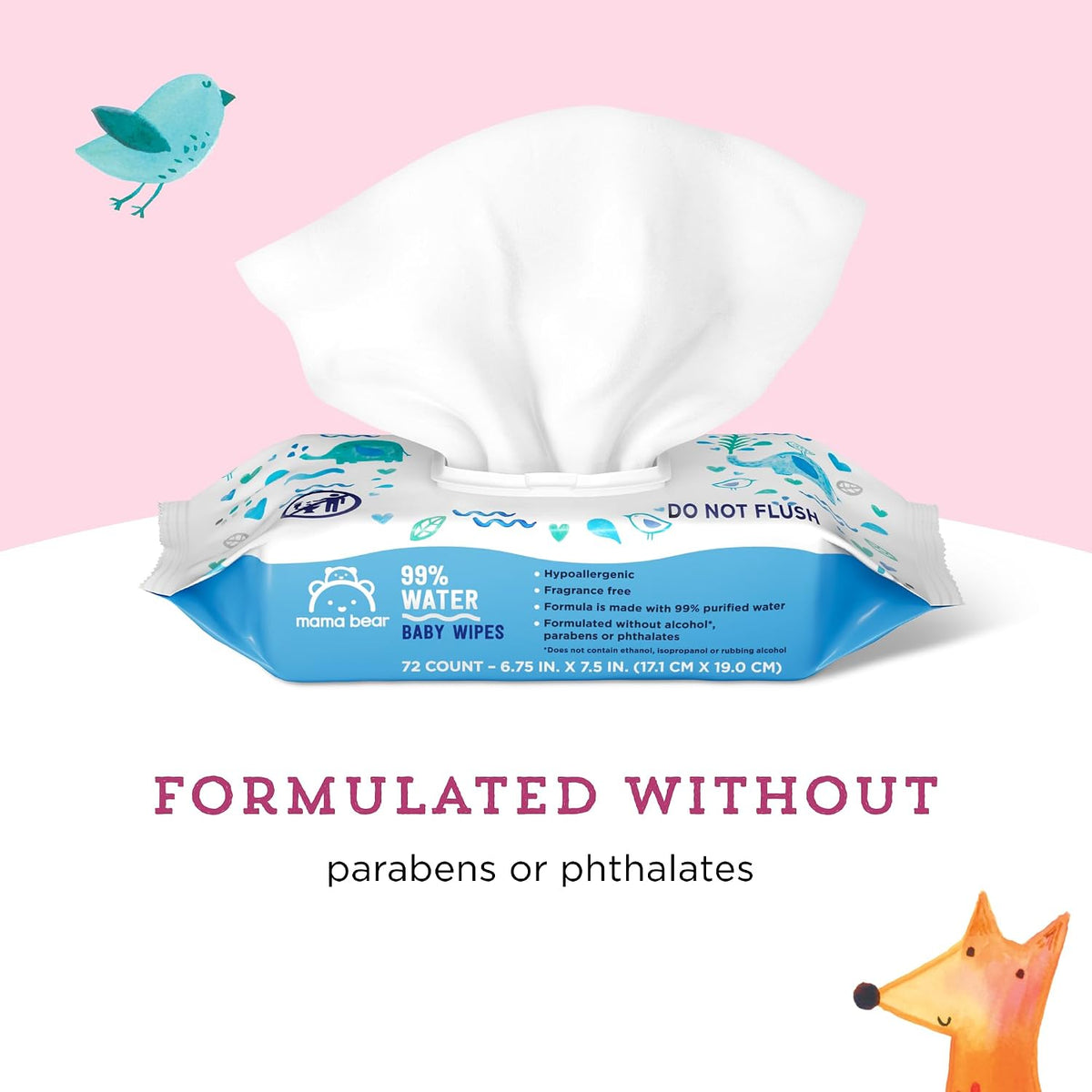 Amazon Brand - Mama Bear 99% Water Baby Wipes, Hypoallergenic, Fragrance Free,72 Count (Pack of 6) Jansha Store