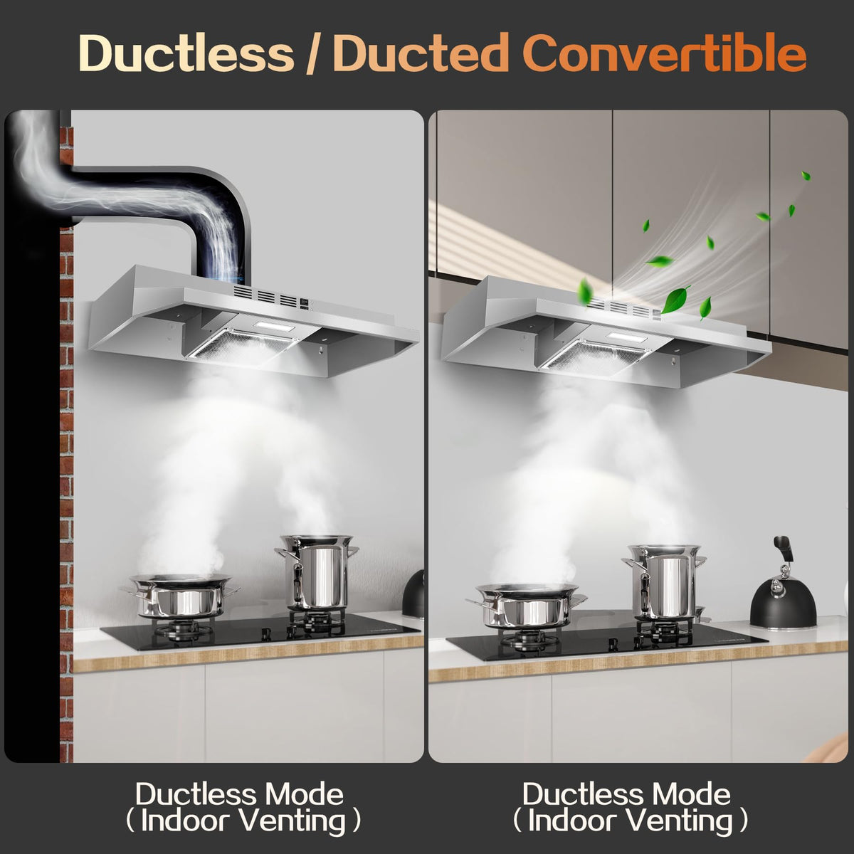 Range Hood 30 inch Under Cabinet, Stainless Steel Kitchen Vent Hood 280CFM, Built-in Kitchen Stove Hood w/Rocker Button Control, Ducted/Ductless Convertible Duct, 2 Speeds Fan, Bright LED Light Jansha Store