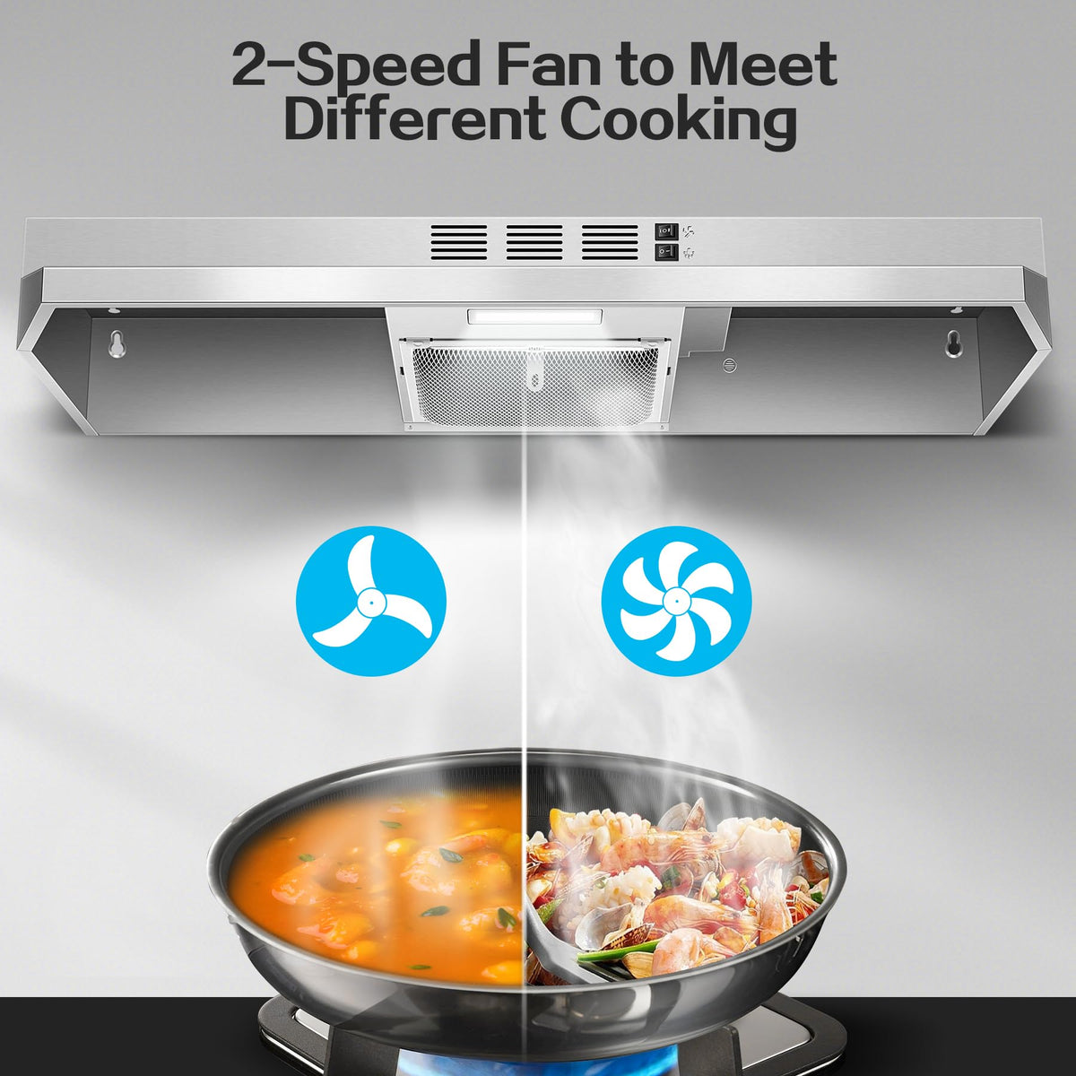 Range Hood 30 inch Under Cabinet, Stainless Steel Kitchen Vent Hood 280CFM, Built-in Kitchen Stove Hood w/Rocker Button Control, Ducted/Ductless Convertible Duct, 2 Speeds Fan, Bright LED Light Jansha Store