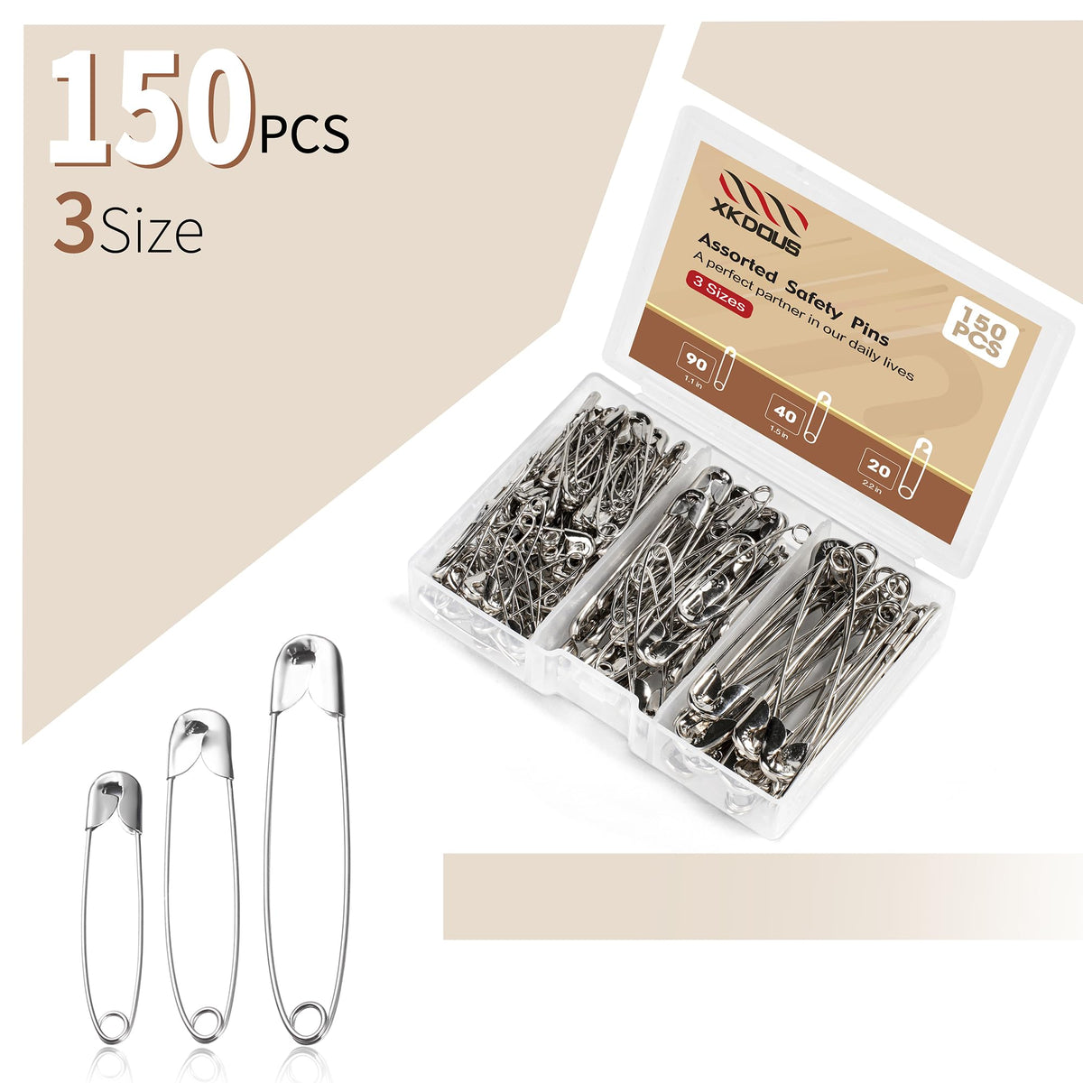 XKDOUS 3 Inch Large Safety Pins 100 pcs Silver Pins Bulk Jansha Store