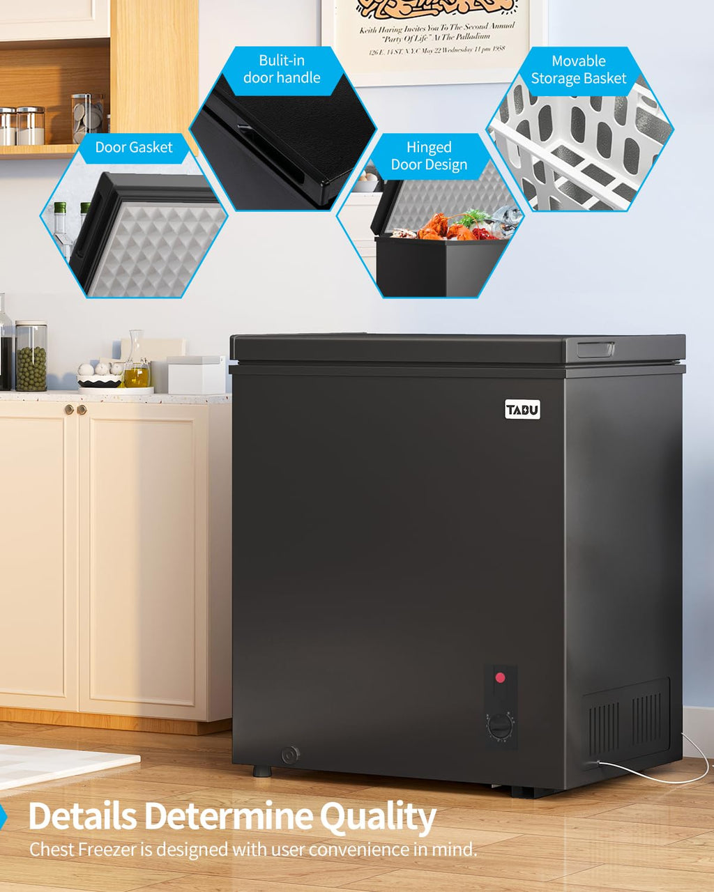 TABU 5.0 Cubic Feet Chest Freezer, Compact Deep Freezer, Black Jansha Store