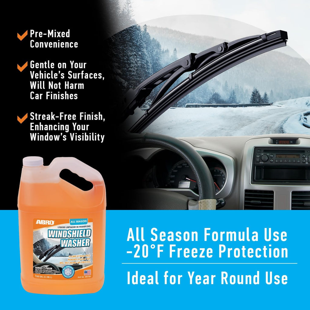 ABRO Windshield Washer Fluid 1 Gallon, Streak-Free Bug Remover, 1 Pack Jansha Store