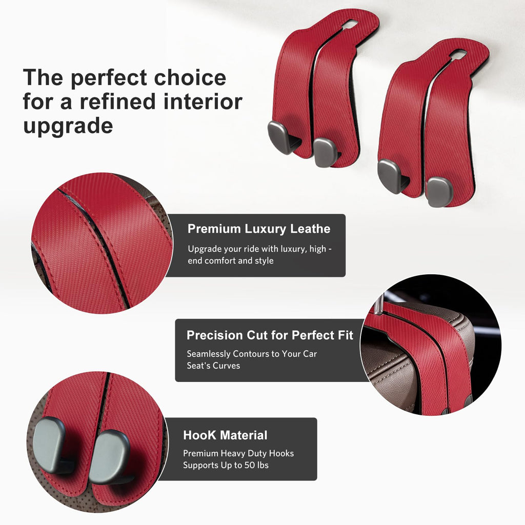 CoBak Purse Hook for Car - Universal Premium Stitched Leather and Aluminum-Magnesium Alloy Double Car Seat Back Storage Hook for Purses, Handbags, Bags (2 Pack),Black Jansha Store