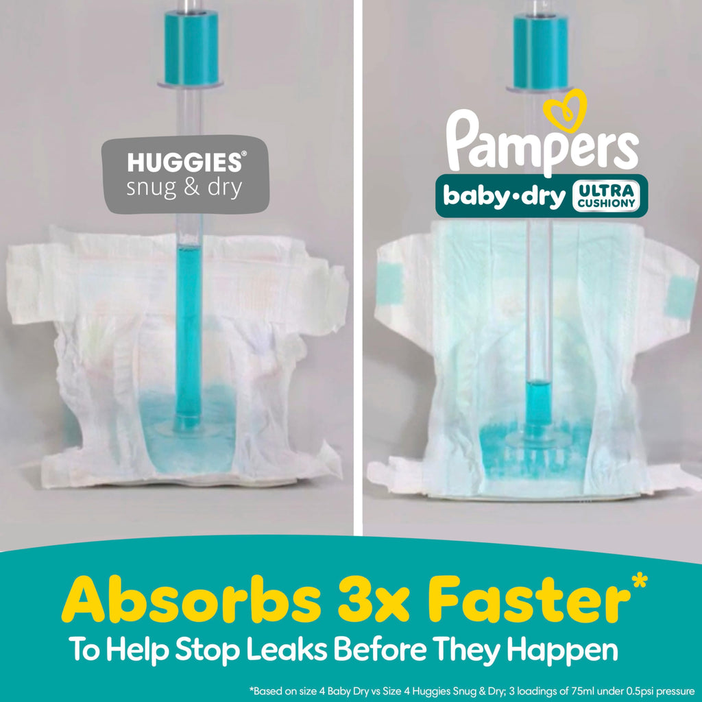Pampers Baby Dry Ultra Cushiony Diapers, Size 3 (13-26 lbs), 104 Count, Up to 100% Leakproof (Packaging May Vary) Jansha Store