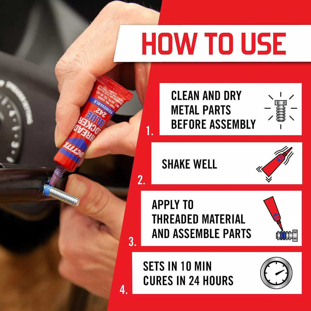 Loctite Threadlocker Blue 242 - Removable Thread Lock Glue for Nuts, Bolts, & Fasteners, Medium Strength Screw Glue to Prevent Loosening & Corrosion - 6 ml, 1 Pack Jansha Store