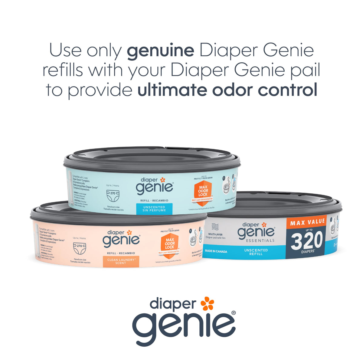 Diaper Genie Essentials Round Refill 4-Pack | Holds Up to 1280 Newborn Diapers | Features Unscented Continuous Film | Compatible with Diaper Genie Complete and Expressions Pails Jansha Store