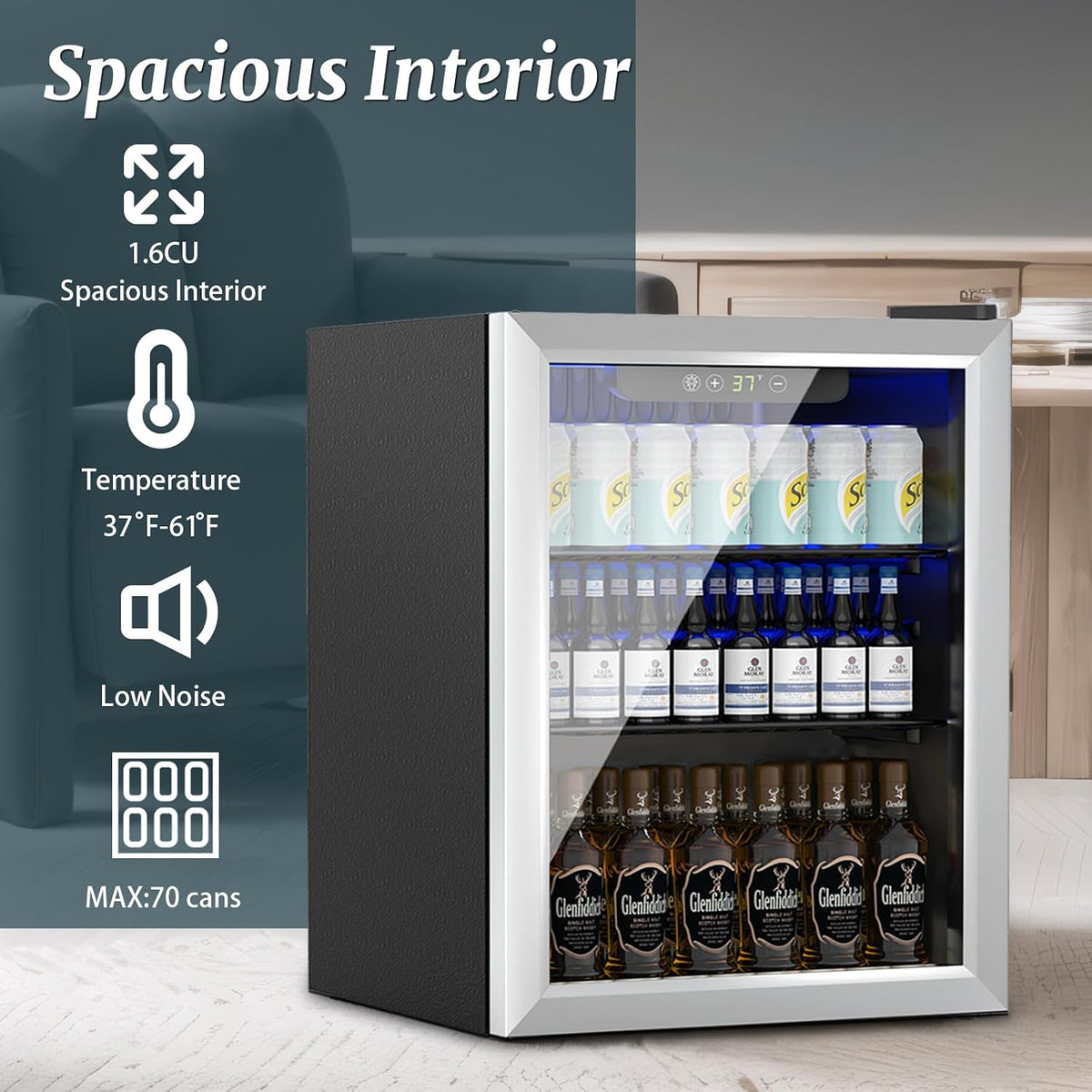 DOGHLY 1.7 Cu.ft Mini Fridge Glass Door, 72 Cans Beverage Refrigerator Jansha Store