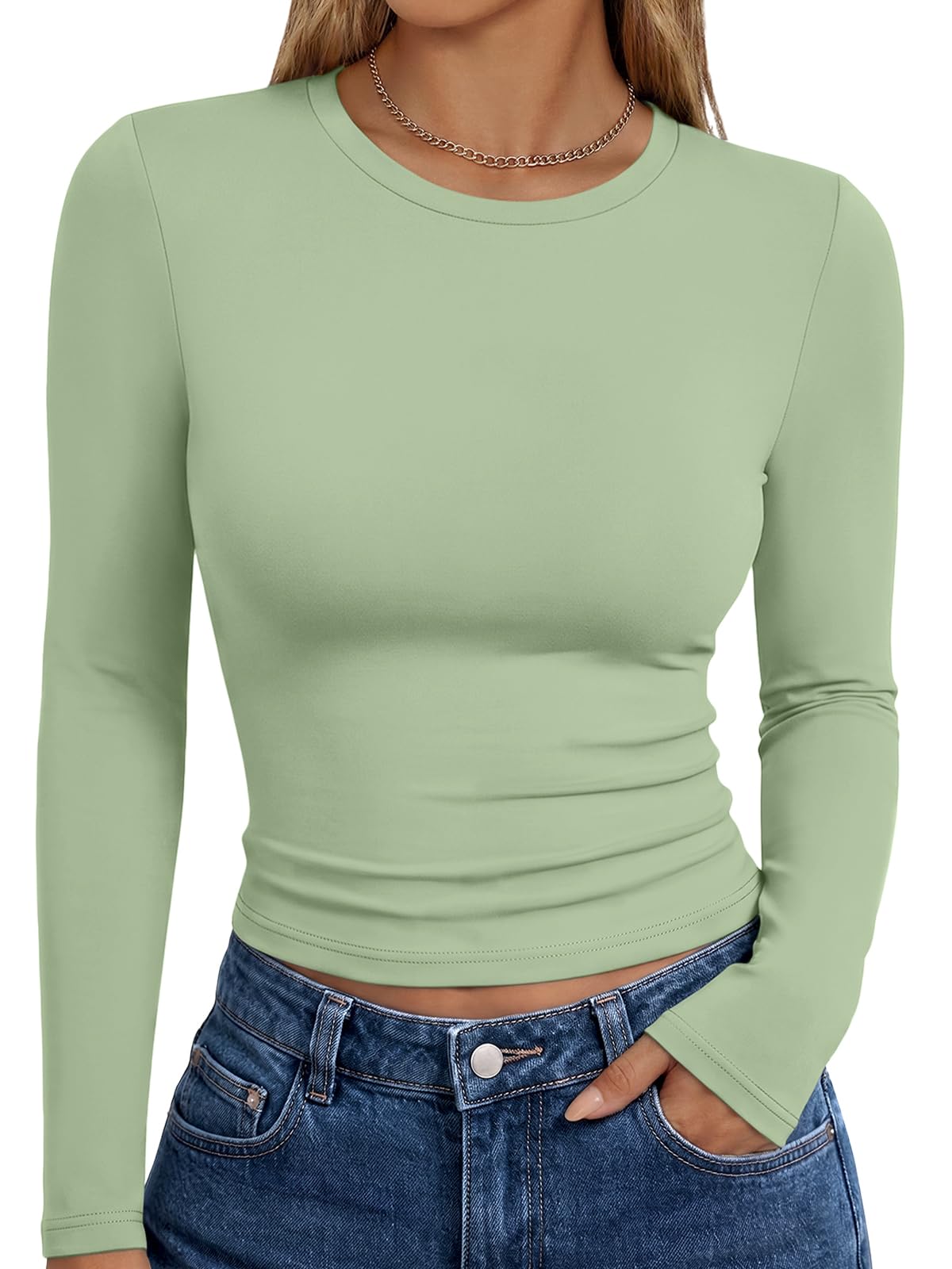 Women's long sleeve top styled for a casual Y2K fall outfit
