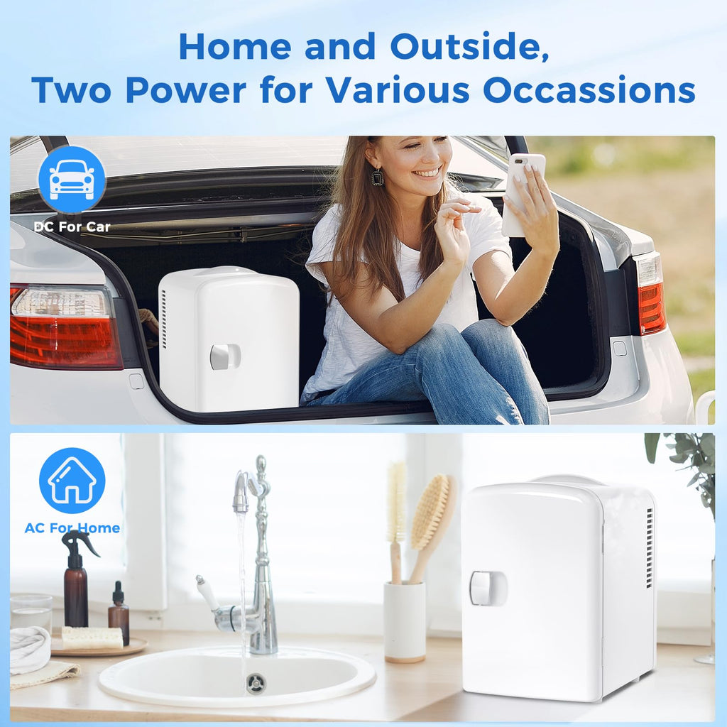 Antarctic Star Compact Refrigerator, Portable Mini Fridge, Skin Care 4L Capacity/6 Cans, for Bedroom, Car, Office & Dorm, Small Cooler for Cosmetics, Beverage and Food, White Jansha Store