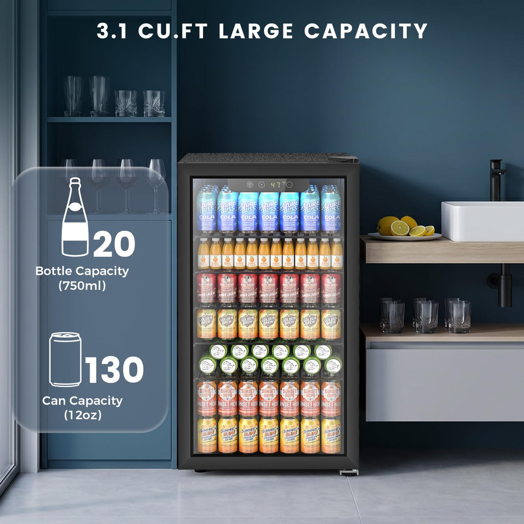 Electactic Mini Fridge 130 Can Beverage Refrigerator Cooler, 3.2 Cu.Ft Drink Fridge for Soda Wine Beer, Adjustable Temperature Control for Home Office, Black Jansha Store