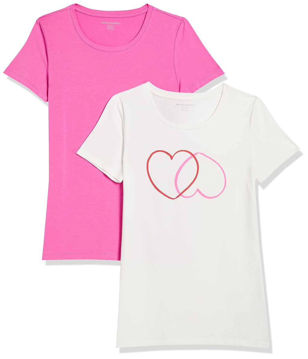 Amazon Essentials Women's Regular-Fit Short-Sleeve T-Shirt (V-Neck or Crewneck), Cotton Modal Blend, Pack of 2 Jansha Store