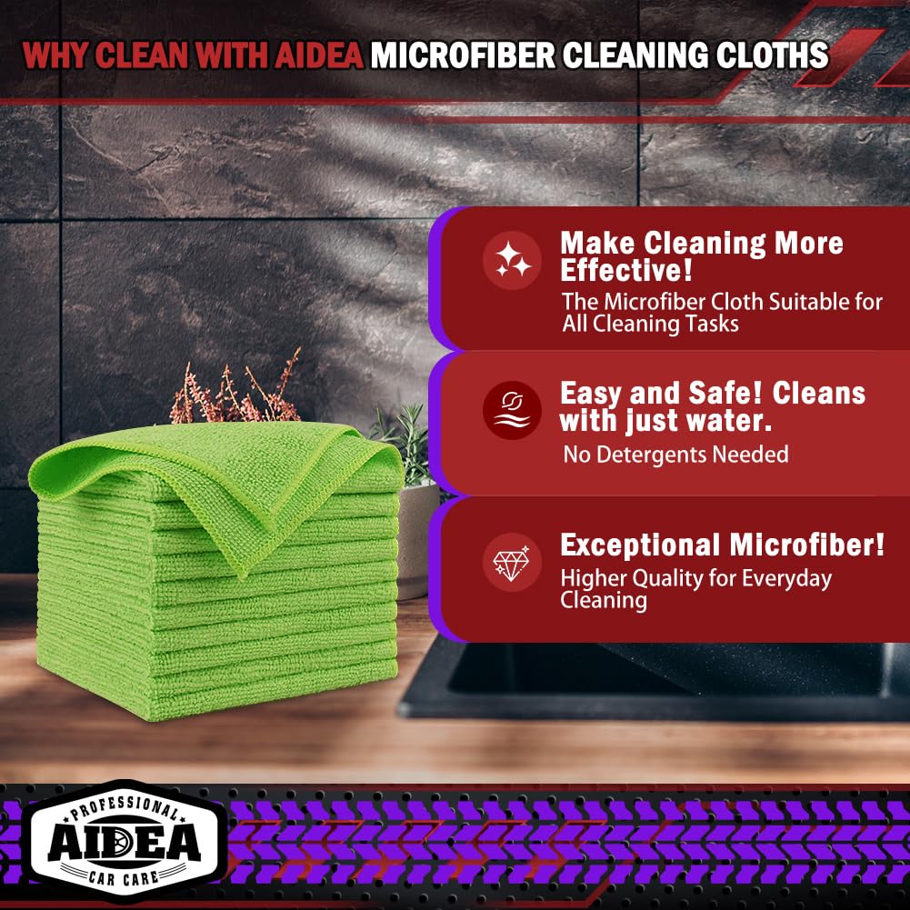 AIDEA Microfiber Cleaning Cloth-50PK, Microfiber Towels for Cars, 12"×12" Jansha Store