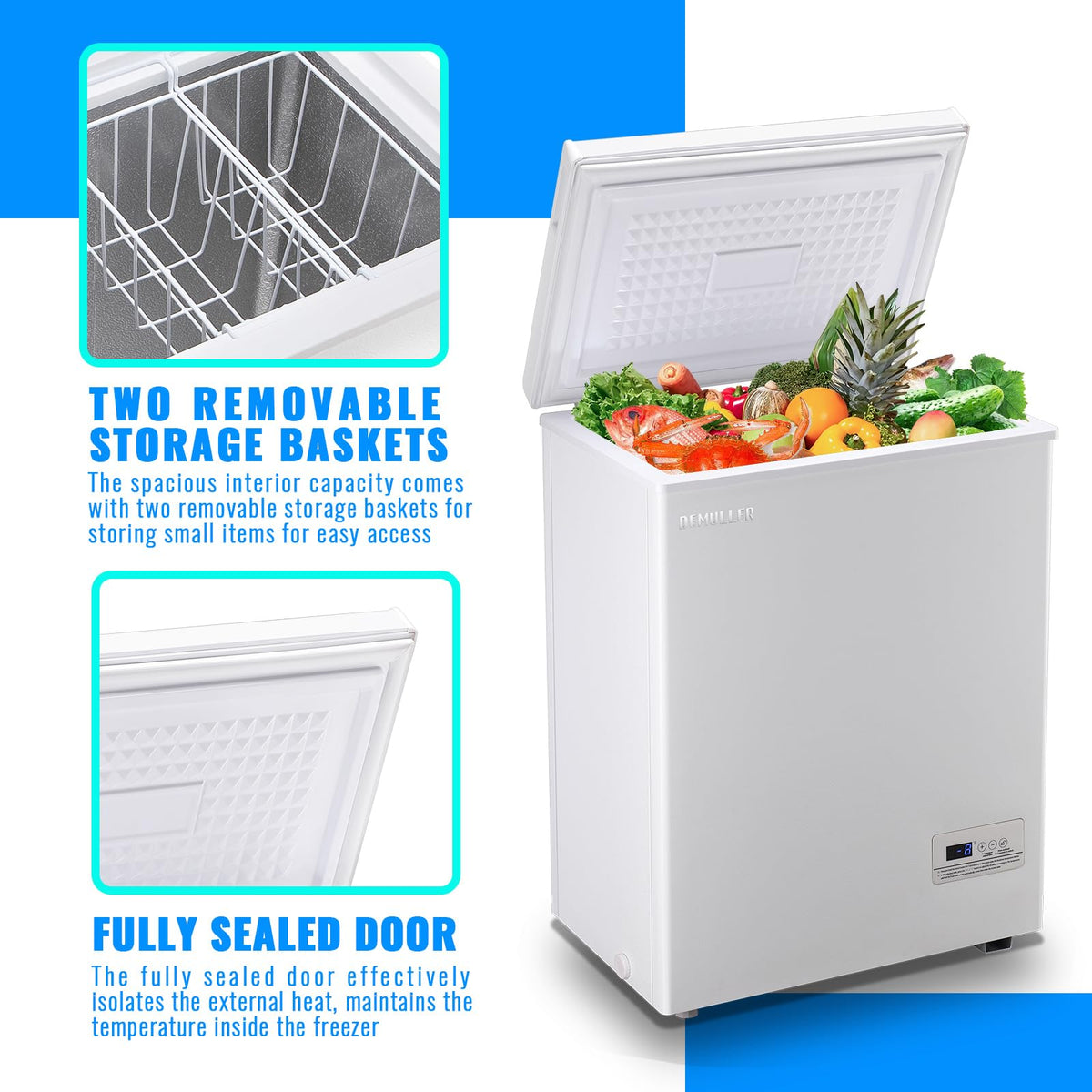 DEMULLER Chest Freezer 4.0 CU. FT Ultra-low Temperature Deep Freezers (Down to -12 ℉) with TWO Removable Baskets Accurate Display of Cabinet Temp Freestanding Black Jansha Store