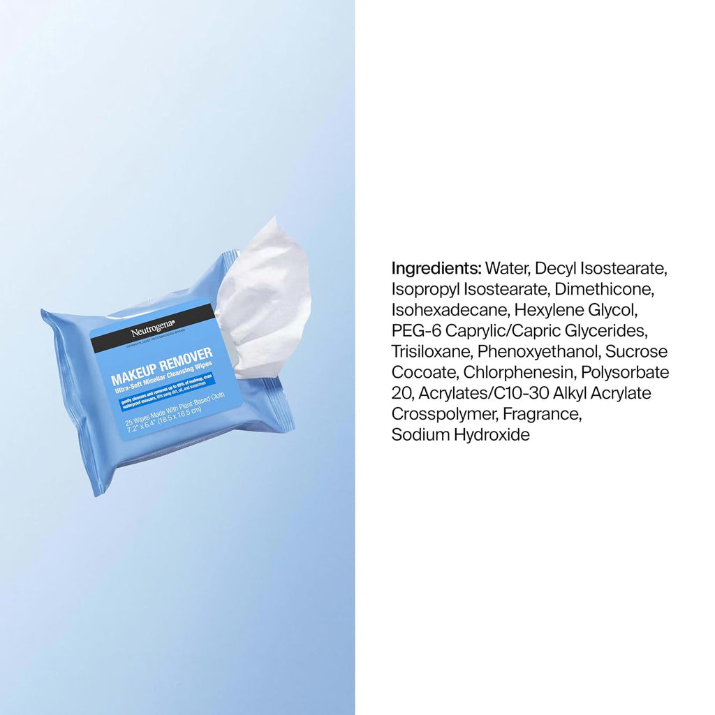 Neutrogena Makeup Remover Micellar Wipes, 2 Pack of 25 Ct Jansha Store