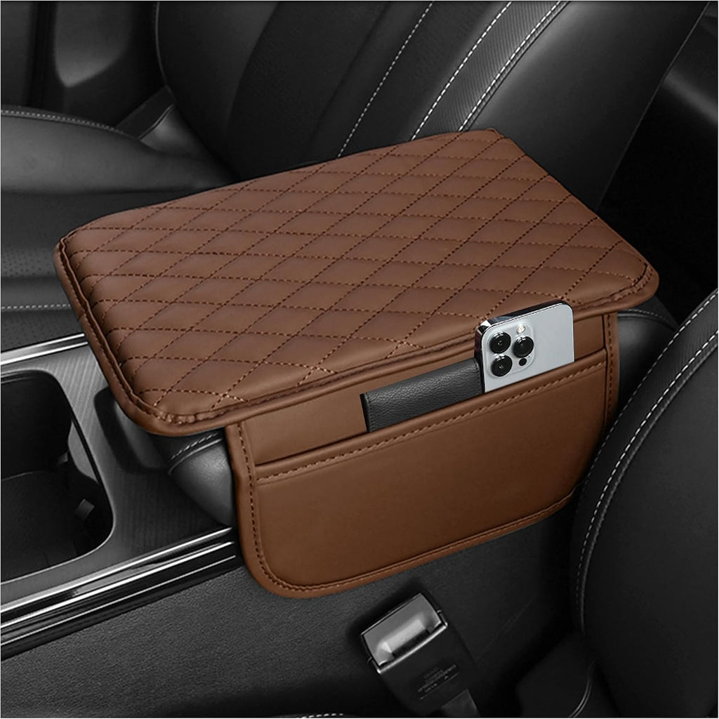 Stacool Upgraded Car Center Console Cover,Microfiber Leather Car Armrest Cover Cushion with 2 Storage Bags,Universal Car Armrest Storage Box (Brown) Jansha Store