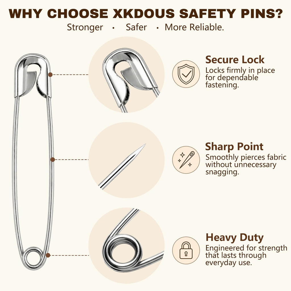 XKDOUS 3 Inch Large Safety Pins 100 pcs Silver Pins Bulk Jansha Store