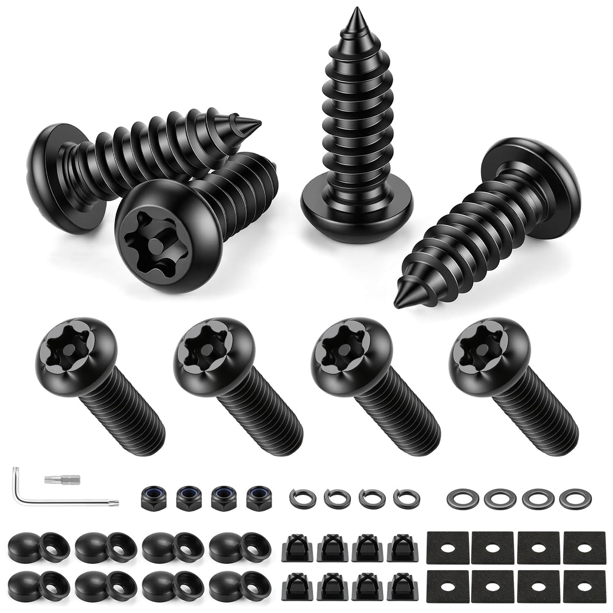 LivTee Rustproof License Plate Screws for Securing License Plates Frames and Covers on Cars and Trucks, 4 Sets Premium Stainless Steel Self Tapping Mounting Bolts (Black Zinc Plated) Jansha Store