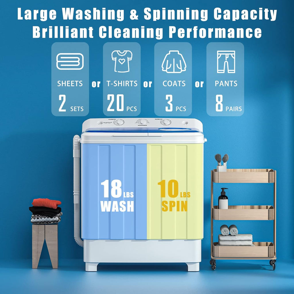 Auertech Portable Washing Machine, 28lbs Twin Tub Washer Mini Compact Laundry Machine with Drain Pump, Semi-automatic 18lbs Washer 10lbs Spinner Combo for Dorms, Apartments, RVs Jansha Store
