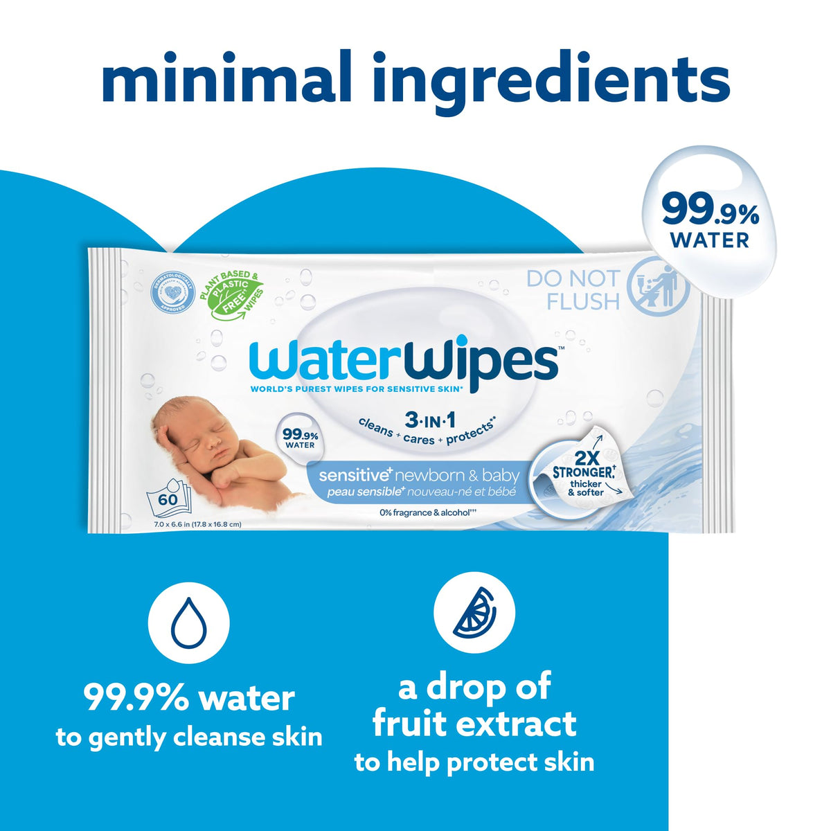 WaterWipes Sensitive+ Newborn & Baby Wipes, 3-In-1 Cleans, Cares, Protects, 99.9% Water, Unscented & Hypoallergenic, 720 Count (12 Packs) Jansha Store