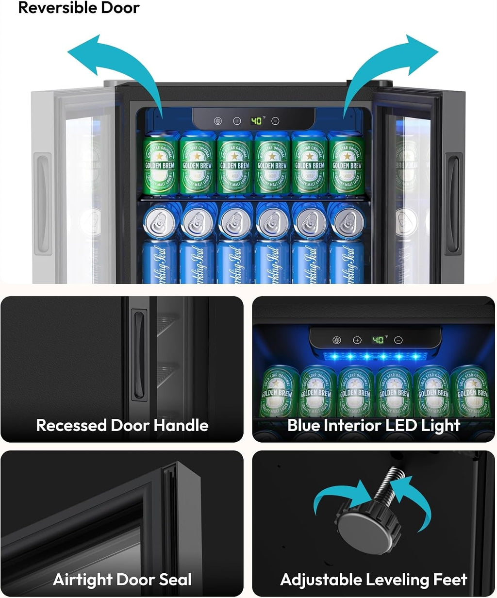 EUHOMY 130 Can Mini Fridge, Beverage Refrigerator with Glass Door, Black Jansha Store