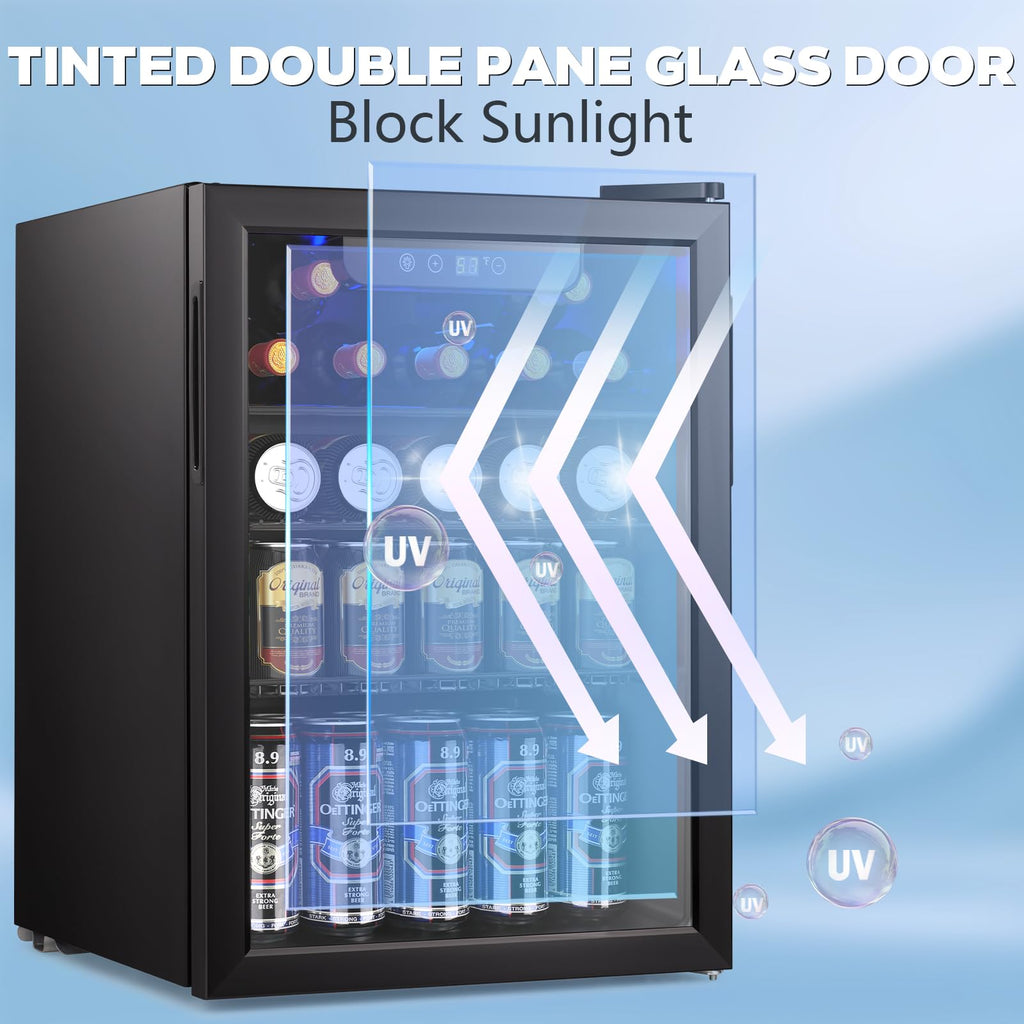 Electactic Mini Fridge 130 Can Beverage Refrigerator Cooler, 3.2 Cu.Ft Drink Fridge for Soda Wine Beer, Adjustable Temperature Control for Home Office, Black Jansha Store
