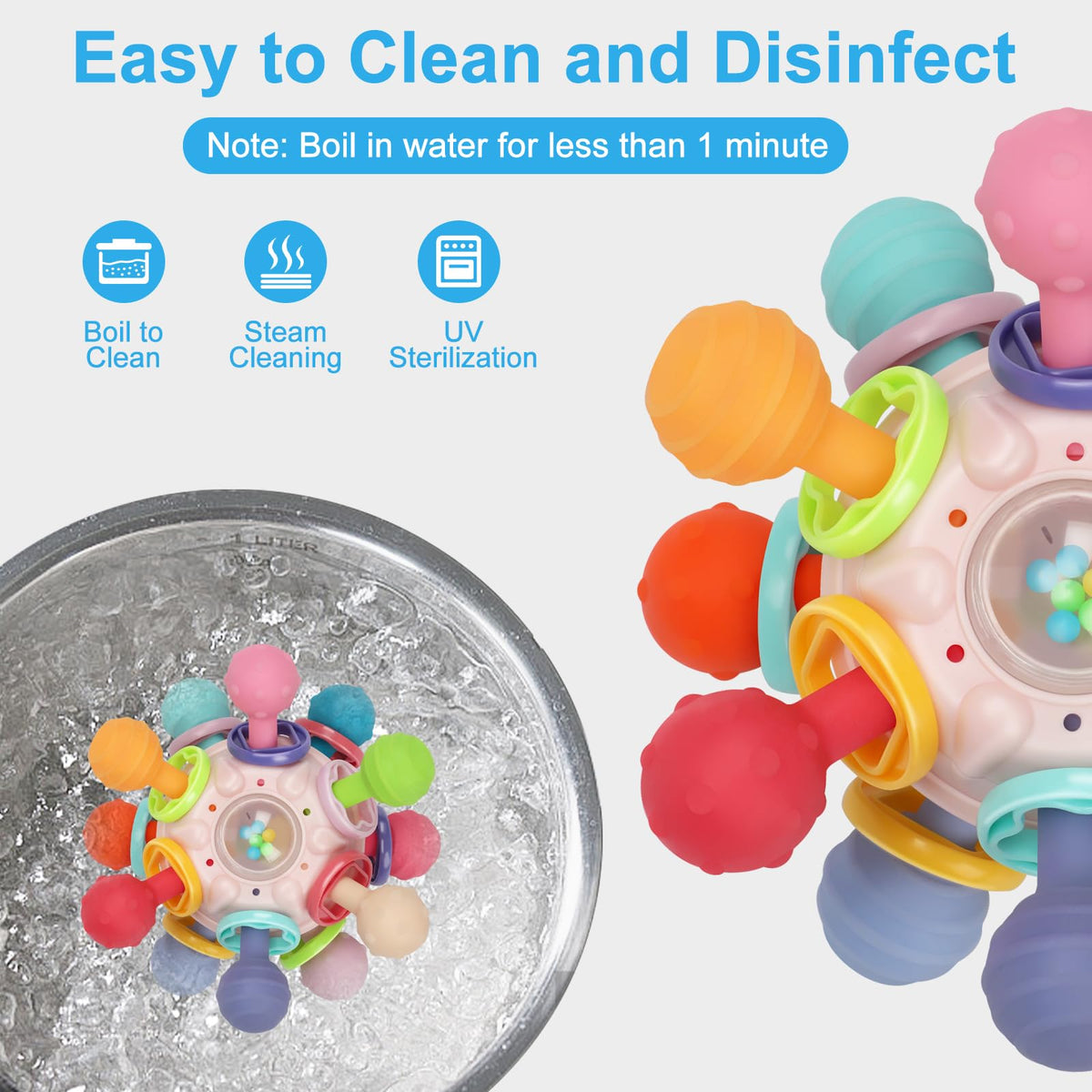 Baby Montessori Sensory Teething Toy 0-6 6-12 Months, Teether Ball & Rattle Jansha Store