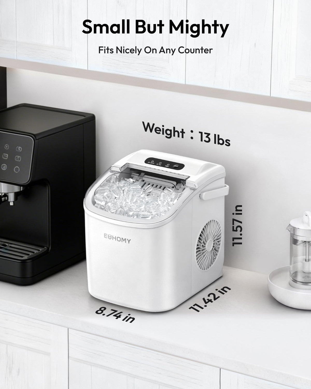 EUHOMY Countertop Ice Maker Machine with Handle, 26lbs in 24Hrs, 9 Ice Cubes Ready in 6 Mins, Auto-Cleaning Portable Ice Maker with Basket and Scoop, for Home/Kitchen/Camping/RV. (Black) Jansha Store