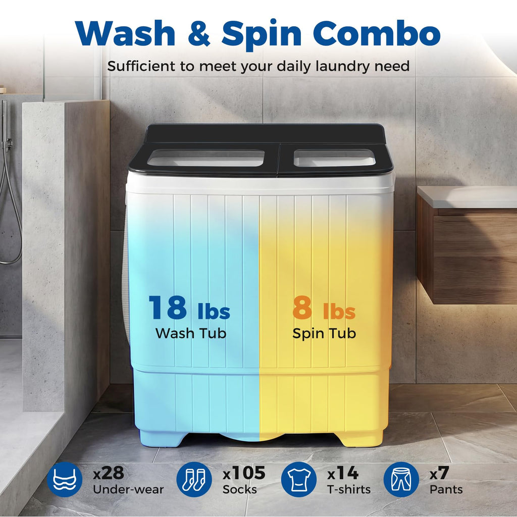 COSTWAY 26Lbs Portable Washing Machine with Built-in Drain Pump, Blue Jansha Store