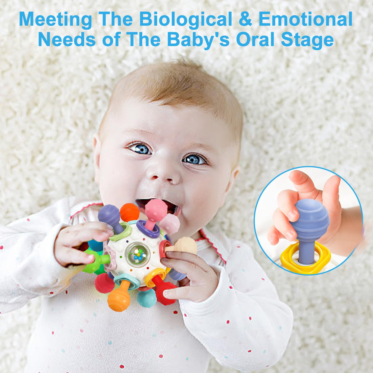 Baby Montessori Sensory Teething Toy 0-6 6-12 Months, Teether Ball & Rattle Jansha Store