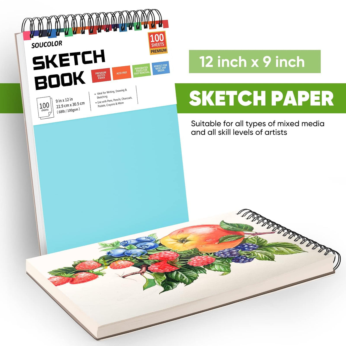 Soucolor Sketch Book 9" x 12", 100 Sheets Kids Art Sketchbook Drawing Pad Jansha Store