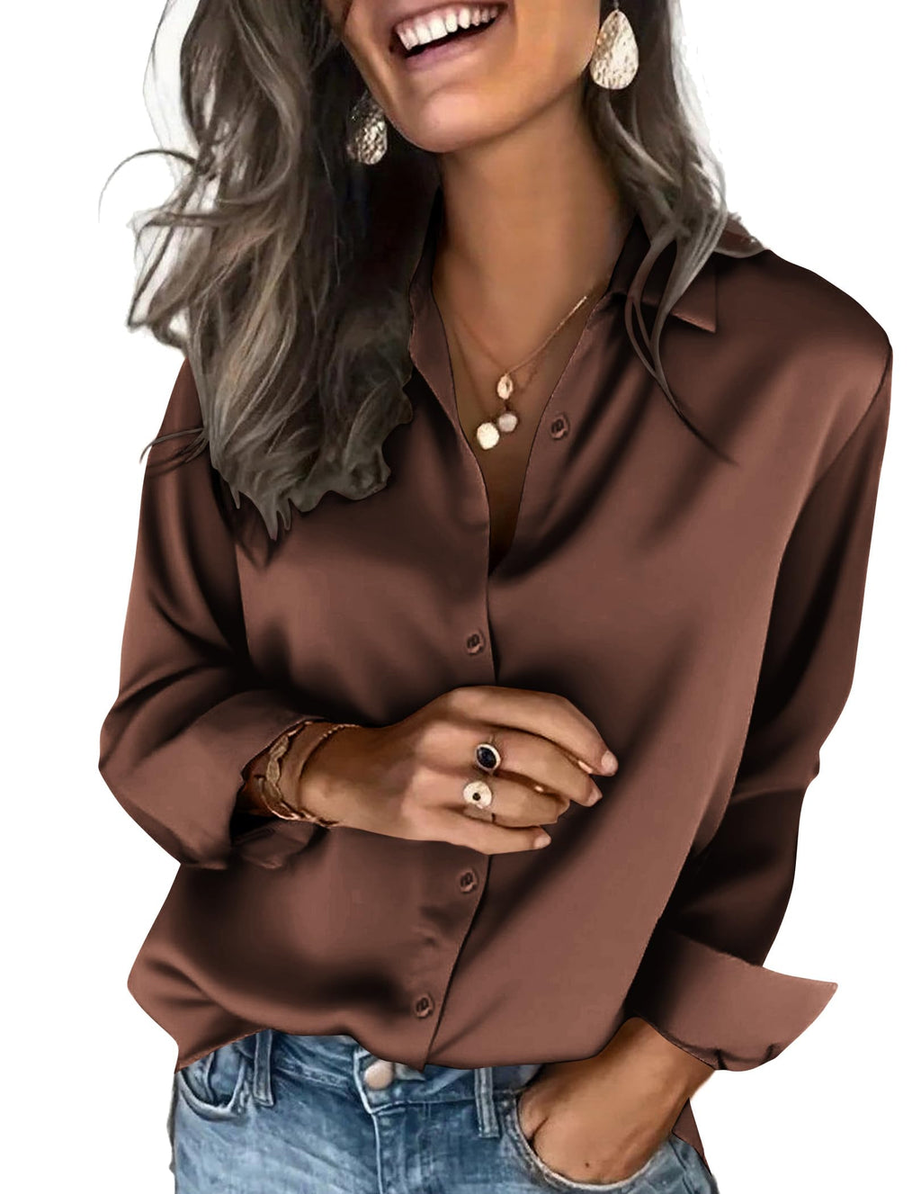 Zeagoo Satin Blouses for Women Silk Button Down Shirts Long Sleeve Tops Jansha Store