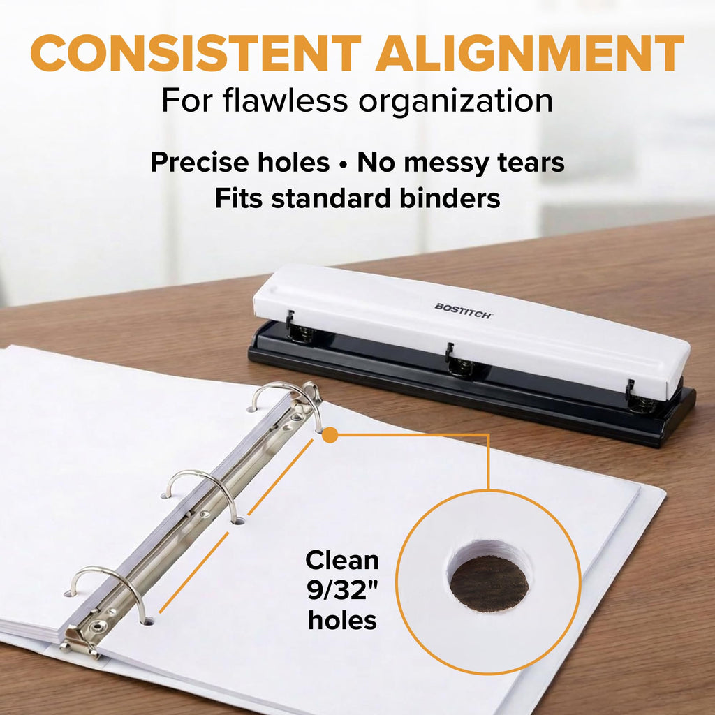 Bostitch Office 3 Hole Punch, Metal, 12 Sheet Capacity, Rubber Base, Silver Jansha Store