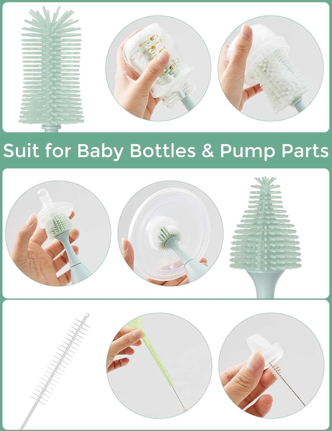 Momcozy Baby Bottle Brush Kit, Push-Press Foam Design, Green Jansha Store