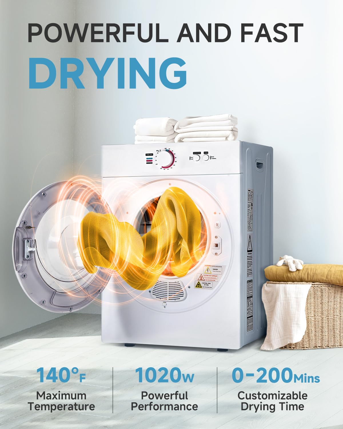 Feelfunn 850W Portable Clothes Dryer with 4 Automatic Drying Modes Jansha Store