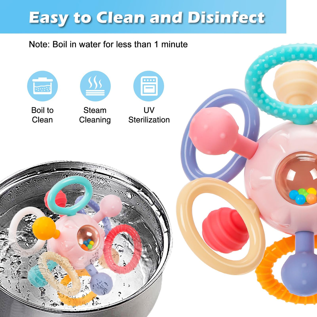 Baby Montessori Sensory Teething Toy 0-6 6-12 Months, Teether Ball & Rattle Jansha Store