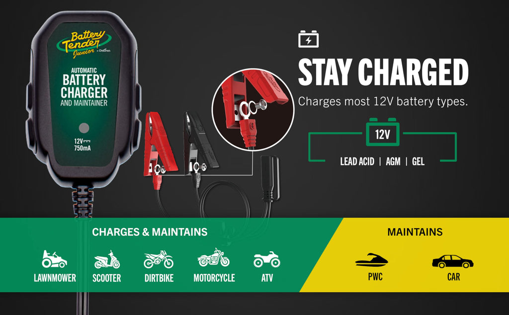 Battery Tender Junior 12V, 750mA Charger and Maintainer: Automatic 12V Powersports for Motorcycle, ATVs, and More - Smarter Than a Trickle Charger - 021-0123 Jansha Store