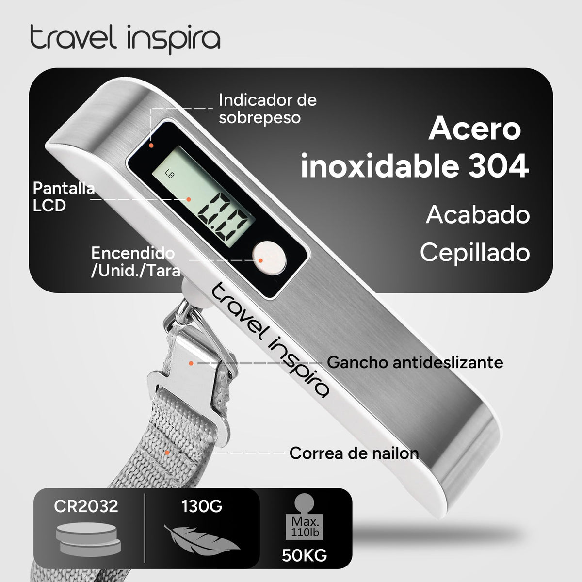 travel inspira Digital Luggage Scale – Portable Hanging Suitcase Weight Scale for Travel, 110 lb Capacity, Backlit LCD Display, Prevents Airport Overweight Fees, Battery Included Jansha Store