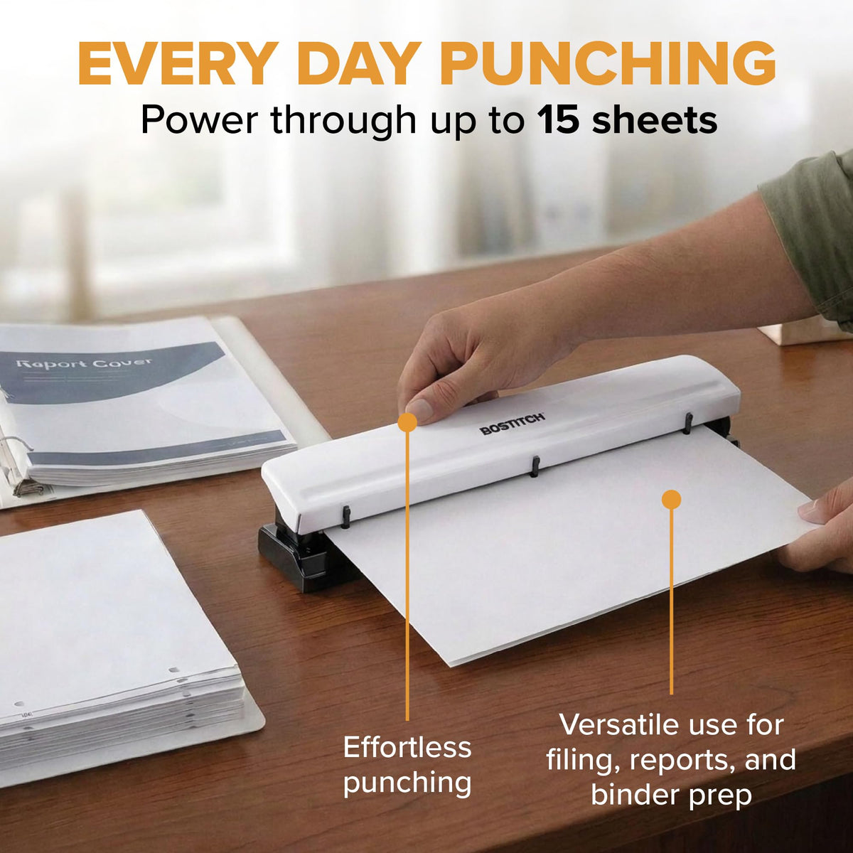 Bostitch Office 3 Hole Punch, Metal, 12 Sheet Capacity, Rubber Base, Silver Jansha Store