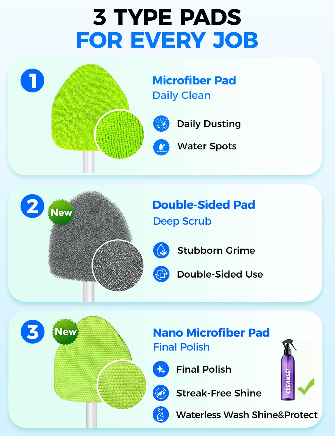 XINDELL Interior Windshield Cleaner Tool – Car Interior Window Cleaning Kit with Extendable Handle & 4 Microfiber Pads, Auto Wiper Inside Compact Windshield Brush for Car & Home Windows Jansha Store