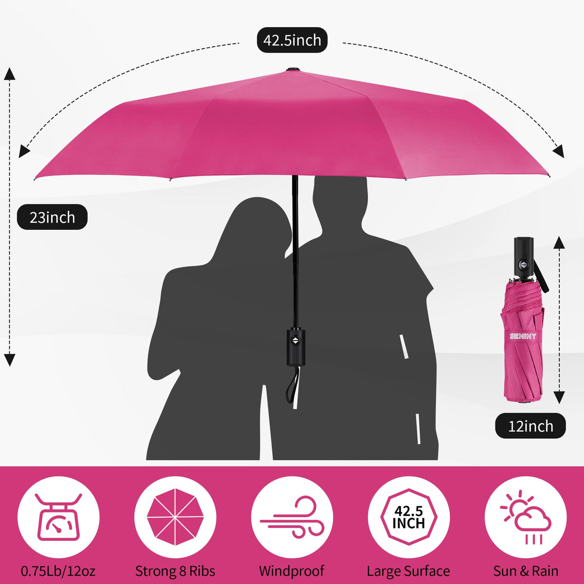 Seniny Windproof Travel Umbrella, Automatic Umbrellas for Rain, Portable & Compact Umbrellas for Backpack, Strong UV for Protection, Folding Small Sun Umbrella for Car, Walking Jansha Store