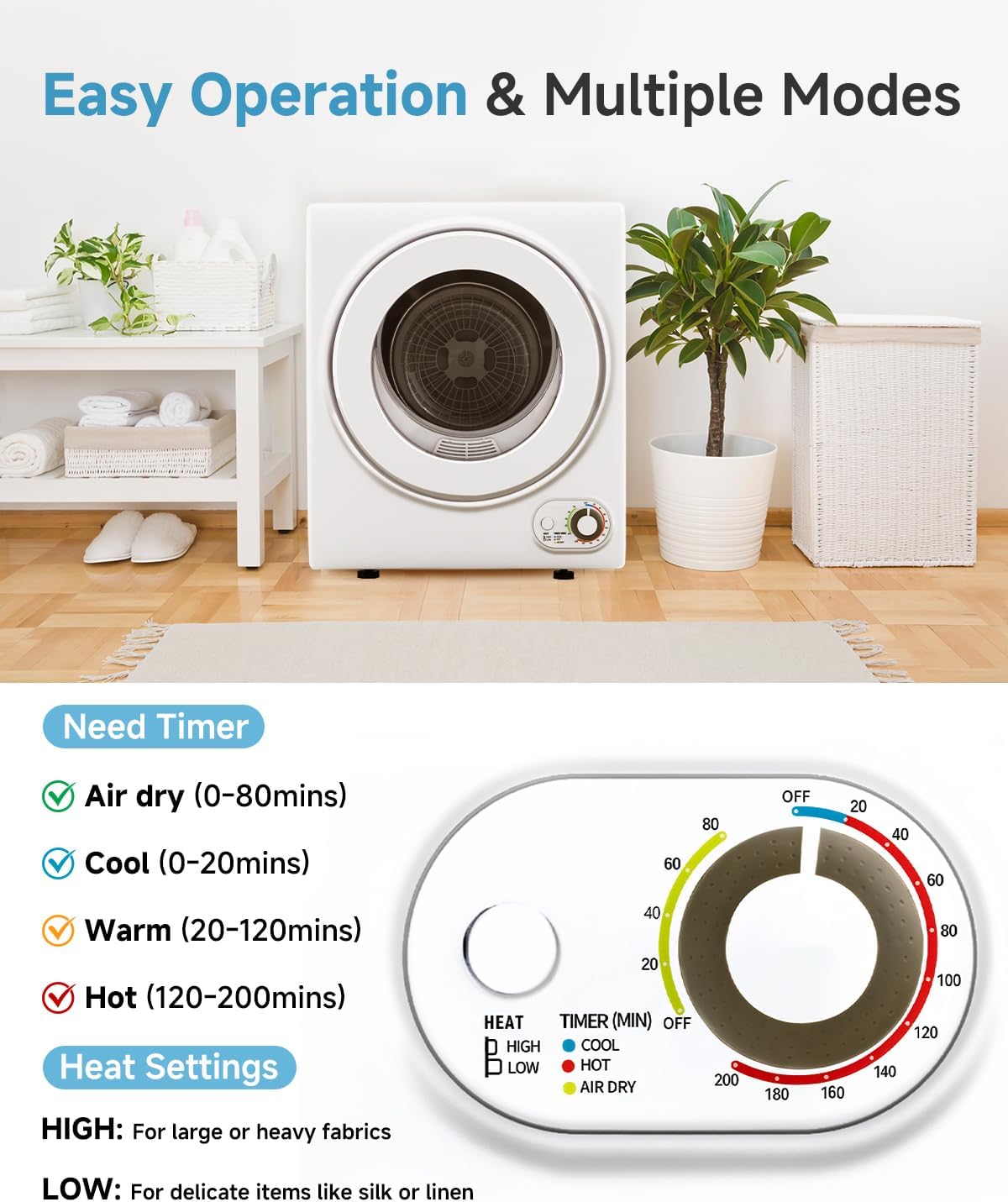 Feelfunn 850W Portable Clothes Dryer with 4 Automatic Drying Modes Jansha Store