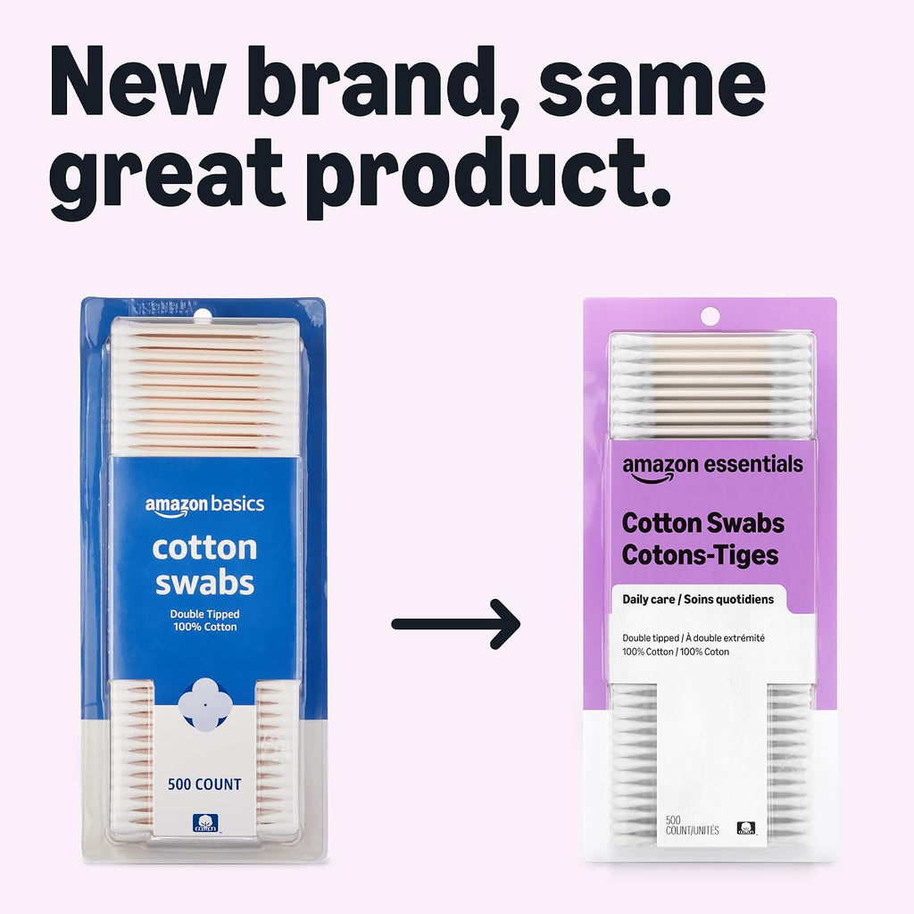 Amazon Basics Double-Tipped Cotton Swabs for Personal Hygiene and Baby Care, Cotton, Versatile, 500 Count Jansha Store