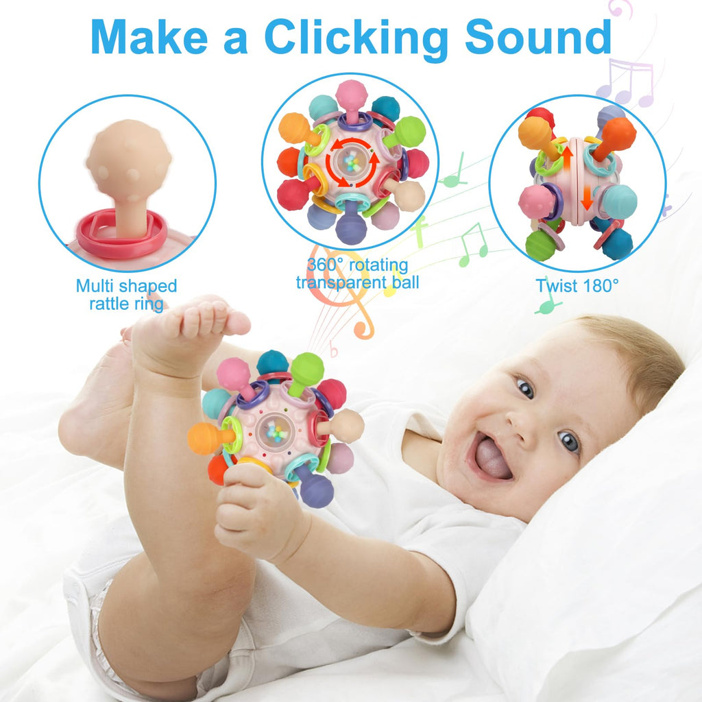 Baby Montessori Sensory Teething Toy 0-6 6-12 Months, Teether Ball & Rattle Jansha Store